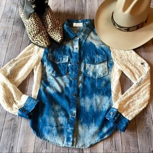 Acid washed Denim & Lace Western shirt 🤠